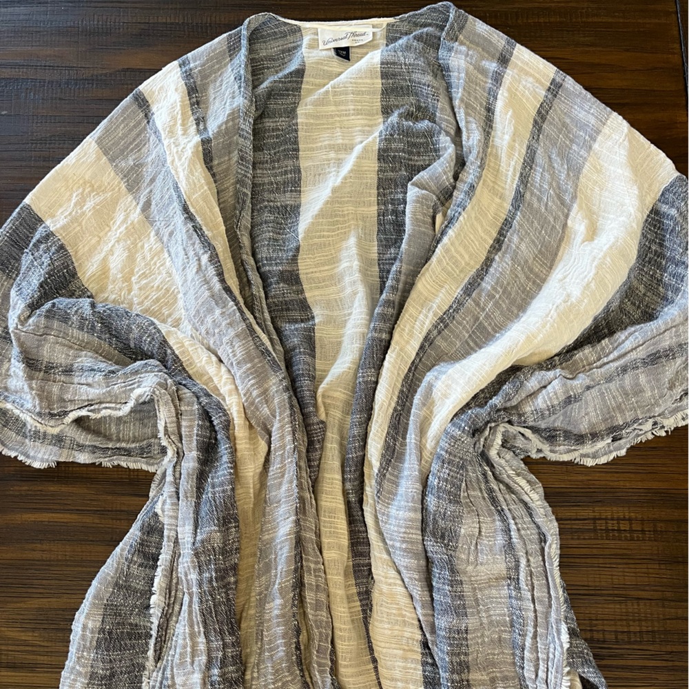 Raw Hem navy and cream cotton cape poncho